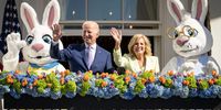 U.S. President Joe Biden and first lady Jill Biden attend the annual Easter Egg Roll on the South Lawn of the White House on April 10, 2023 in Washington, DC. The tradition dates back to 1878 when President Rutherford B. Hayes invited children to the White House for Easter and egg rolling on the lawn. (Photo by Drew Angerer/Getty Images)