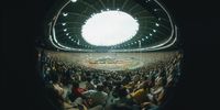 A fish-eye view of the opening ceremony of the 1976 Montreal Olympics at the Olympic Stadium, 17th July 1976. (Photo by Tony Duffy/Getty Images)