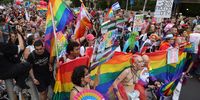 Participants march during the annual Gay Pride parade in Jerusalem, 01 June 2023. Thousands of members and supporters of the LGBTQ (lesbian, gay, bisexual, transgender, intersex, queer) community marched in the Jerusalem parade under tight police security.  EPA-EFE/ABIR SULTAN