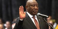 President Cyril  Ramaphosa  is sworn in during the First Sitting Of The National Assembly  at Cape Town International Convention Centre (CTICC) on June 14, 2024 in Cape Town, South Africa. The Chief Justice swore in the designated members and administered the oath or affirmation to the Republic of South Africa and obedience to the Constitution. (Photo by Gallo Images/Brenton Geach)