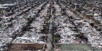 An aerial view of two properties cleared of debris amid the ruins of homes destroyed in the Palisades Fire, on February 27, 2025 in Pacific Palisades, California. The Environmental Protection Agency (EPA) announced yesterday it has completed Phase 1 removal of hazardous materials from properties which were damaged or destroyed in the Palisades and Eaton fires. (Photo by Mario Tama/Getty Images)