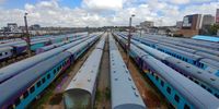 The view from The Nelson Mandela Bridge on Sunday – long distance and suburban rolling stock as far as the eye can see. Doing nothing… Image: Roger Alan Lee