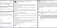 Screengrabs of several Facebook posts show page administrators Fangate and Chris da Silva calling on volunteer moderators (top right). One of the administrators lamented the fact that Fangate could not be reached after they created the group (center). A post to an AppleBerry group (bottom left) indicated that there was a lot of misinformation being shared on the group without any moderation taking place, which echoes similar claims made about an unrelated Fangate administered page by a di_erent user (right). (Source: @jean_leroux / DFRLab)