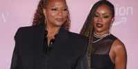 American actor Queen Latifah (L) and partner Eboni Nichols (R) attend the Victoria's Secret Fashion Show pink carpet at the Brooklyn Navy Yard in New York, New York, USA, 15 October 2024.  EPA-EFE/SARAH YENESEL