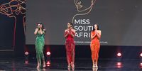 PRETORIA, SOUTH AFRICA - AUGUST 13: Bryoni Govender and Nande Mabala and Natasha Jourbert at the 2023 Miss South Africa Final at SunBet Arena on August 13, 2023 in Pretoria, South Africa. The national beauty pageant selects South African representatives to compete in one of the Big Four international beauty pageants Miss Universe, and also selects another representative to participate in Sub-major international pageant Miss Supranational. (Photo by Gallo Images/Luba Lesolle)