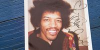 Jimi Hendrix's signed photo on display at private media viewing at "Gotta Have It!" gallery store on September 18, 2013 in New York City. Dispayed items would be auctioned online at GottaHaveRockandRoll.com from Wednesday, September 18th at 10 am through September 27th.  (Photo by Slaven Vlasic/Getty Images)