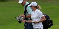 Ashleigh Buhai with caddie and husband Dave, during the second round of the Investec South African Women's Open 2023 at Steenberg Golf Club. (Photo: Sunshine Tour Images)