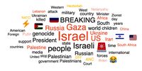 Word cloud of the top terms within the posts amplified, or ‘buzzed’, by the<br>pro-Russia buzzer accounts. Most content focused on the Russia-Ukraine war and<br>the a pro-Palestinian stance on the Middle East conflict.