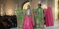 Models present creations by designer Ali Xeeshan during a fashion show organized by Hum Bridal Couture Week 2023 in Lahore, Pakistan, 17 December 2023. The Hum Bridal Couture Week runs from 15 to 17 December.  EPA-EFE/RAHAT DAR