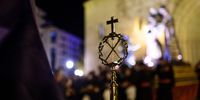 Shield detail from the Brotherhood of the Nuestro Padre Jesus Nazareno seen during the Santo Entierro procession during the Holy Week on March 29, 2024 in Albacete, Spain.(Photo: Juan Naharro Gimenez/Getty Images)