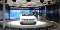 German Minister for Economy and Climate Robert Habeck (left) and member of the BMW board Frank Weber (second-left) have a look at a BMW Vision New Class car during their visit at the BMW pavilion at the International Motor Show (IAA) in Munich, Germany, on 8 September 2023. (Photo: EPA-EFE/Anna Szilagyi)