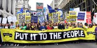 Protesters at a ‘Put it to the People’ march in London, Britain, 23 March 2019. Hundreds of thousands of people took part in the protest calling for a referendum on the final Brexit deal. (Photo: EPA-EFE / Facundo Arrizabalaga)