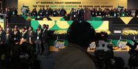 Delegates sing the national anthem at the ANC's 6th National Policy Conference held at Nasrec on 29 July 2022. (Photo: Felix Dlangamandla)