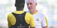 Hugo Broos, coach of South Africa with Teboho Mokoena. (Photo: Darren Stewart/Gallo Images)