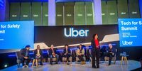 MC Redi Tlhabi with panelists during the Uber Tech4Safety Summit
