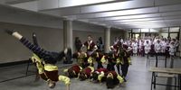 Acrobats perform as Ukrainian children celebrate the first day of the new school year, known as 'Day of Knowledge’, in a metro crossing that is used as a shelter, in Kharkiv, Ukraine, 01 September 20233. Many childrenin Kharkiv do not go to school as their parents fear for their safety because of the proximity of the town to the Russian Border and the danger of fast arriving rockets. While some attend schools which have shelters, several others study in classrooms set up underground in the city's metro crossings. For this school year, the second since the war with Russia started, most schools in Ukraine resumed on 01 September, except for those in territories close to the front lines, which will implement online teaching. The Day of Knowledge is celebrated annually on 01 September as the traditional starting date of the new school year, mainly in Russia and former Soviet republics  EPA-EFE/SERGEY KOZLOV 26582  EPA-EFE/SERGEY KOZLOV 26582