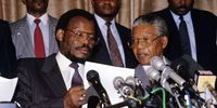 Nelson Mandela and Mangosuthu Buthelezi in 1991. (Photo by Gallo Images/Media24 Archives)