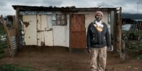 Mthuthuzeli Mtshange has 8 children. His family live in Flagstaff, 390km from Queenstown. He works as a gardener in Queenstown to make money to send home for his family. He is paid R50 a day (approx. £2.40 or $3.70). He lives in a township on the outskirts of Queenstown as it is all he can afford. Mr Mtshange worked on the gold mines for 35 years and was retrenched without reason in 1996. He was diagnosed with silicosis and tuberculosis and received no compensation from the mines.