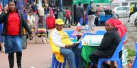 Political Parties members outside Mthatha town hall during by elections in ward 7 in Mthatha , Eastern Cape on 26 October 2022( Photo: Hoseya Jubase).