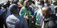 Police break up a group of pro-Zuma supporters outside the Pietermaritzburg High Court on Tuesday, 6 July 2021. (Photo: Leila Dougan)