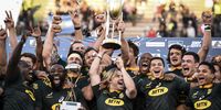 The Springboks celebrate winning the 2019 Rugby Championship after beating Argentina at Padre Ernesto Martearena Stadium in Salta. (Photo: Marcelo Endelli/Getty Images)