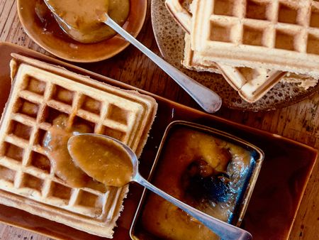 The accidental recipe — waffles drenched in salted apricot jam butter