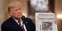 WASHINGTON, DC - FEBRUARY 06:  U.S. President Donald Trump holds a copy of The Washington Post as he speaks in the East Room of the White House one day after the U.S. Senate acquitted on two articles of impeachment, ion February 6, 2020 in Washington, DC. After five months of congressional hearings and investigations about President Trump’s dealings with Ukraine, the U.S. Senate formally acquitted the president on Wednesday of charges that he abused his power and obstructed Congress. (Photo by Drew Angerer/Getty Images)