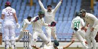 Wiaan Mulder (G) takes the catch as Quinton de Kock (2L), Dean Elgar (3L) and Aiden Markram (R) of South Africa celebrate the dismissal of Joshua de Silva (L) of West Indies during day 4 of the 2nd Test between South Africa and West Indies at Darren Sammy Cricket Ground, Gros Islet, Saint Lucia, on June 21, 2021. (Photo: Randy Brooks / AFP)