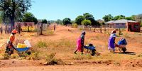 Phephu Methubula and her neighbours have to walk for more than two hours in the heat to collect water for their families in Mahlathi village, Limpopo. (Photo: Julia Evans)