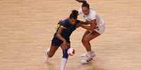 TOKYO, JAPAN - JULY 29: Jamina Roberts of Team Sweden runs with the ball whilst being challenged by Beatrice Edwige of Team France during of the Women's Preliminary Round Group B handball match between Sweden and France on day six of the Tokyo 2020 Olympic Games at Yoyogi National Stadium on July 29, 2021 in Tokyo, Japan. (Photo by Dean Mouhtaropoulos/Getty Images)