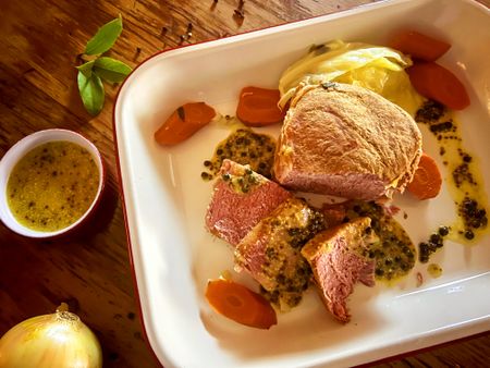 Karoo Krismis: Salt beef with green peppercorn and mustard sauce