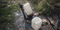 25 litre containers stand beside a communal tap in Motlhabeng Village, Mahikeng. (Photo: Shiraaz Mohamed)