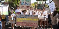Students from 20 different schools protest climate change outside of Parliament in Cape Town on 15 March 2019.  Photo: Tessa Knight