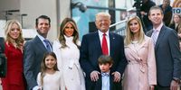 Republican presidential candidate Donald Trump stands with his wife Melania Trump (center left) and from right: Eric Trump, Ivanka Trump, Donald Trump Jr. and Tiffany Trump. In the front row are Kai Trump and Donald Trump III, children of Donald Trump Jr. on April 21, 2016 in New York City. The family appeaed at an NBC Town Hall at the Today Show.  (Photo by Spencer Platt/Getty Images)
