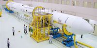 A handout photo made available by Korea Aerospace Research Institute shows the country's first homegrown space rocket, Nuri, being assembled at the Naro Space Center in Goheung, South Korea, 16 May 2023 (issued 17 May 2023), eight days ahead of its third launch.  EPA-EFE/Korea Aerospace Research Institute / HANDOUT SOUTH KOREA OUT HANDOUT EDITORIAL USE ONLY/NO SALES