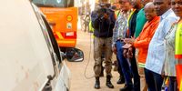 Mayor Dada Morero (wearing orange jacket) at the official opening of Phase 1 of the Lilian Ngoyi Street Rehabilitation Project on Monday, 1 September. (Photo: Sharon Seretlo / Gallo Images)