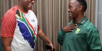 Minister of Sport, Arts and Culture of South Africa Zizi Kodwa and South Africa Captain Bongiwe Msomi ahead of the Proteas Breakfast at Southern Sun Waterfront on 26 July, 2023 in Cape Town, South Africa. (Photo: Shaun Roy/Gallo Images/Netball World Cup 2023)