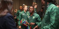 Netball South Africa CEO Blanche de la Guerre chats to South Africa Captain Bongiwe Msomi (centre) at Southern Sun Waterfront on 26 July, 2023 in Cape Town, South Africa. (Photo: Shaun Roy/Gallo Images/Netball World Cup 2023)