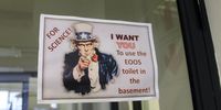 Uncle Sam urges visitors to test-drive the latest toilet prototype for the benefit of science. (Image: Tony Carnie)