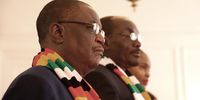 Zimbabwean vice-presidents Constantine Chiwenga (left) and Kembo Mohadi (centre).  (Photo: EPA-EFE / Aaron Ufumeli)