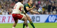 Handre Pollard of South Africa passes the ball during the Rugby World Cup France 2023 match against Tonga at Stade Velodrome in Marseille on 1 October 2023. (Photo: Gaspafotos / MB Media / Getty Images)