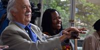 George Bizos, who was one of the lawyers in the Timol inquest, and Steve Biko Foundation CEO, Obenewa Amponsah, in the background.Photo:Ahmed Kathrada Foundation/Zaakirah Vadi