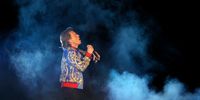 LAS VEGAS, NEVADA - NOVEMBER 06:  Singer Mick Jagger of The Rolling Stones performs during a stop of the band's No Filter tour at Allegiant Stadium on November 6, 2021 in Las Vegas, Nevada.  (Photo by Ethan Miller/Getty Images)