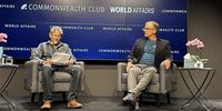On tour: Craig Foster in conversation with Jon Young at the Commonwealth Club in the United States about his new book ‚Amphibious Soul‘<br>(Photo: Swati Thiyagarajan)