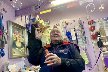 Vivacious Sister Sandra Bryant has a disco ball in her lilac clinic in Cape Town