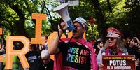 Protesters Demonstrate Outside The Met Gala In New York City