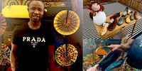 Abass Ma-azu from Gugulethu makes spectacular bags and exquisite fans. Even the interiors are extraordinary (bottom right). (‘But why,’ asked brand guru Jeremy Doveton-Helps, ‘are you wearing Prada?’) Bummel (top right) makes superior ‘vellies’. (Photos and composite image: Tony Jackman)<br>