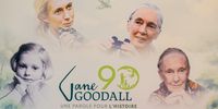 The poster for the A Word for History conference organised by Unesco for British ethologist and environmentalist Jane Goodall at the Paris headquarters of the United Nations Educational, Scientific and Cultural Organization (Unesco) on 19 October 2024. Goodall was preparing to celebrate her 90th birthday and more than 60 years of service to the protection of the environment and great apes.  EPA/YOAN VALAT