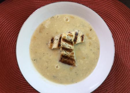 Avgolemono Soup with Griddled Halloumi