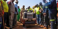Cyril Ramaphosa inspects one of the potholes he fixed in Delmas, Mpumalanga as part of the Letsema campaign. (Photo: Cebile Ntuli)